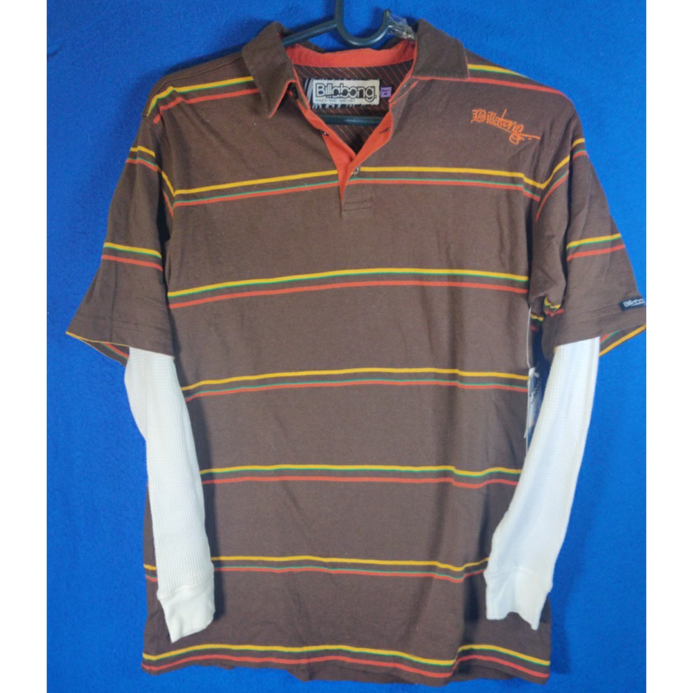 Billabong Boys Striped Polo Shirt Brown Orange Youth Size medium Y2K